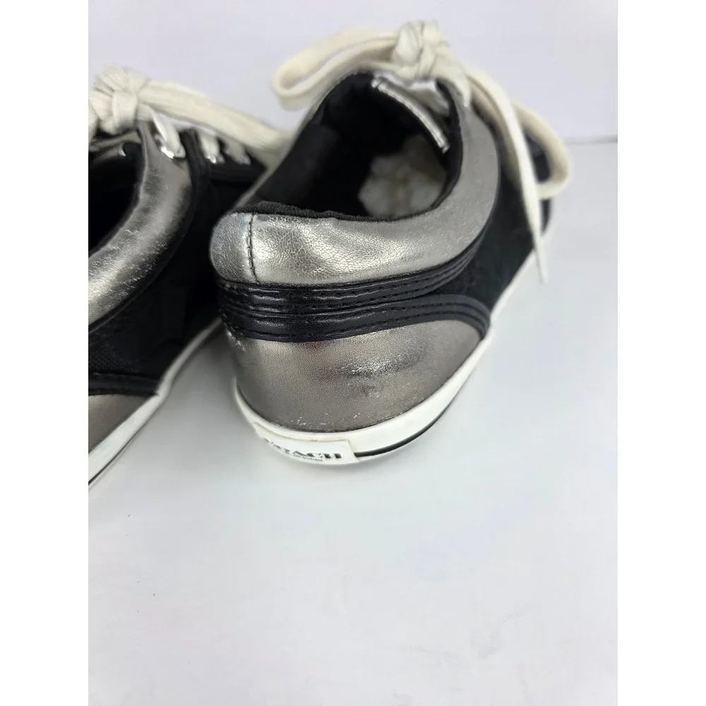 Coach Francesca Sneakers Womens 8B Black Canvas Signature C Silver Trim Classic